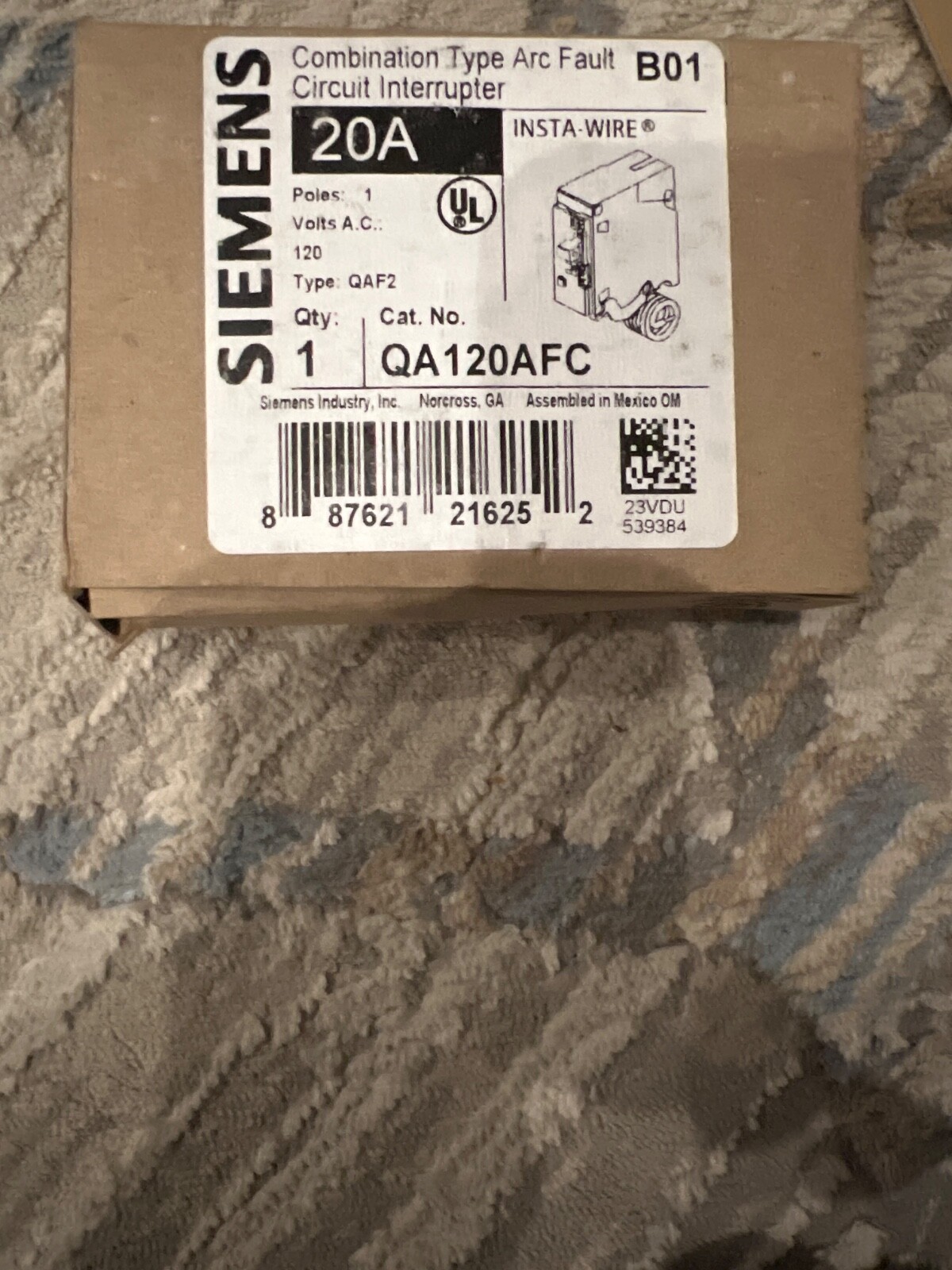 Siemens QA120AFC Combination Type Arc Fault Cicuit Interrupter