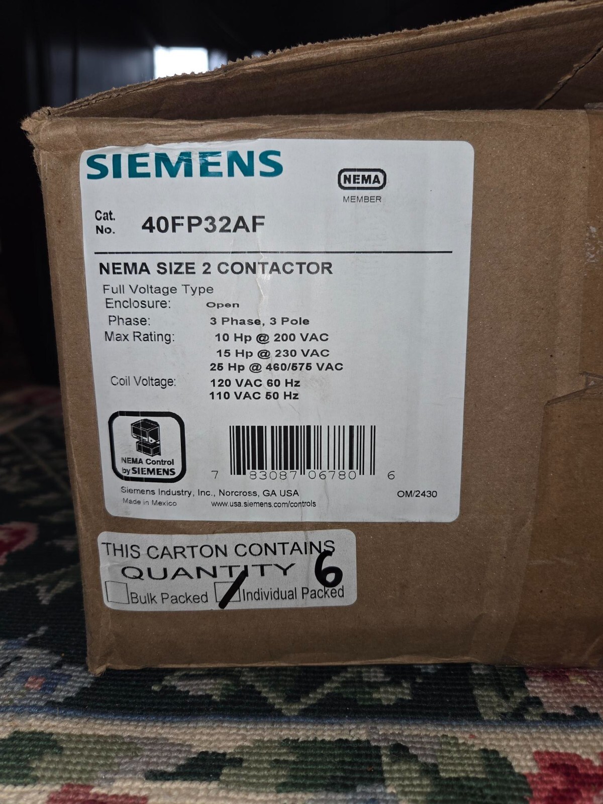 SIEMENS 40FP32AF CONTACTOR SZ2 3PH 3POLE 120V COIL NIB