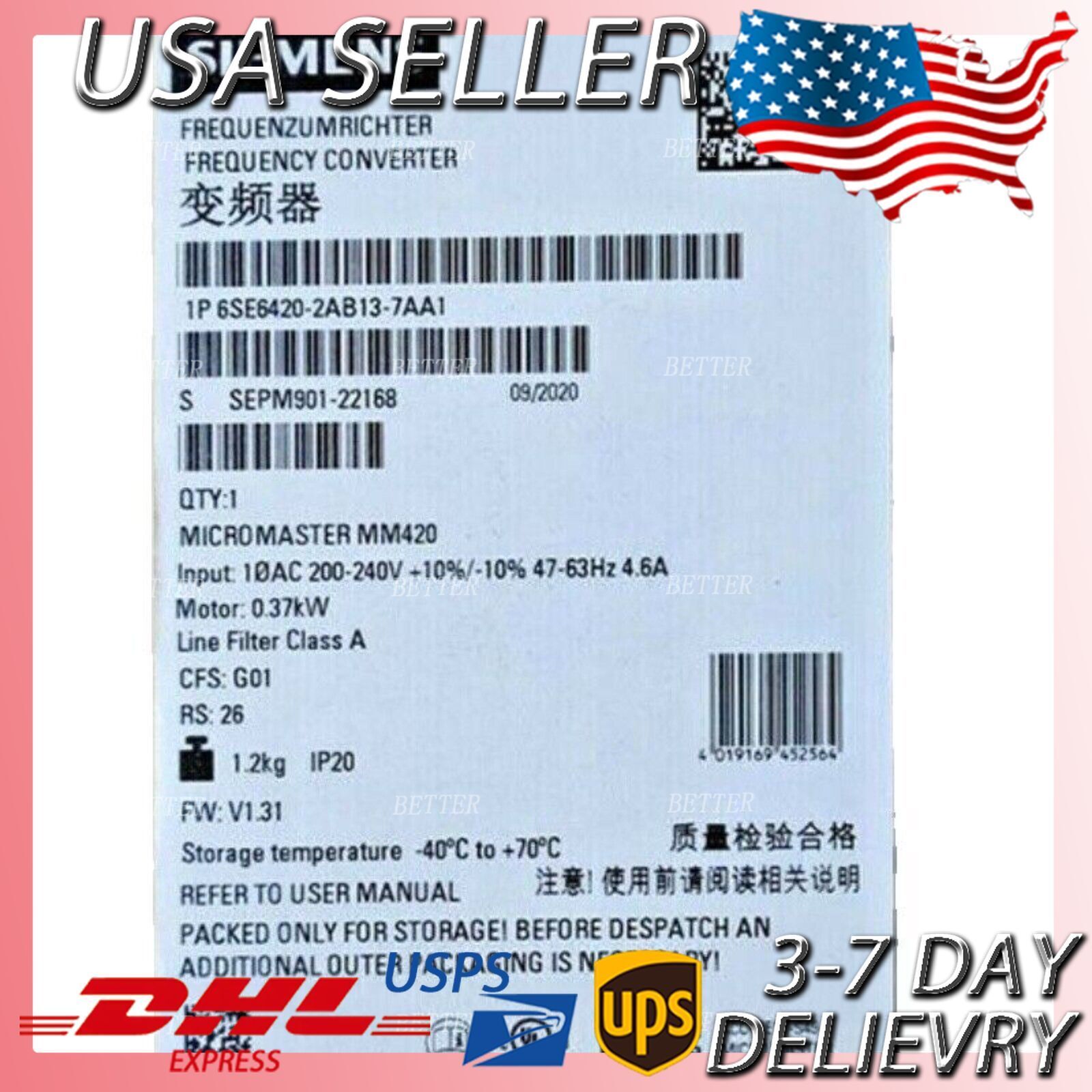 New Siemens 6SE6 420-2AB13-7AA1 6SE6420-2AB13-7AA1 MICROMASTER420 without filter