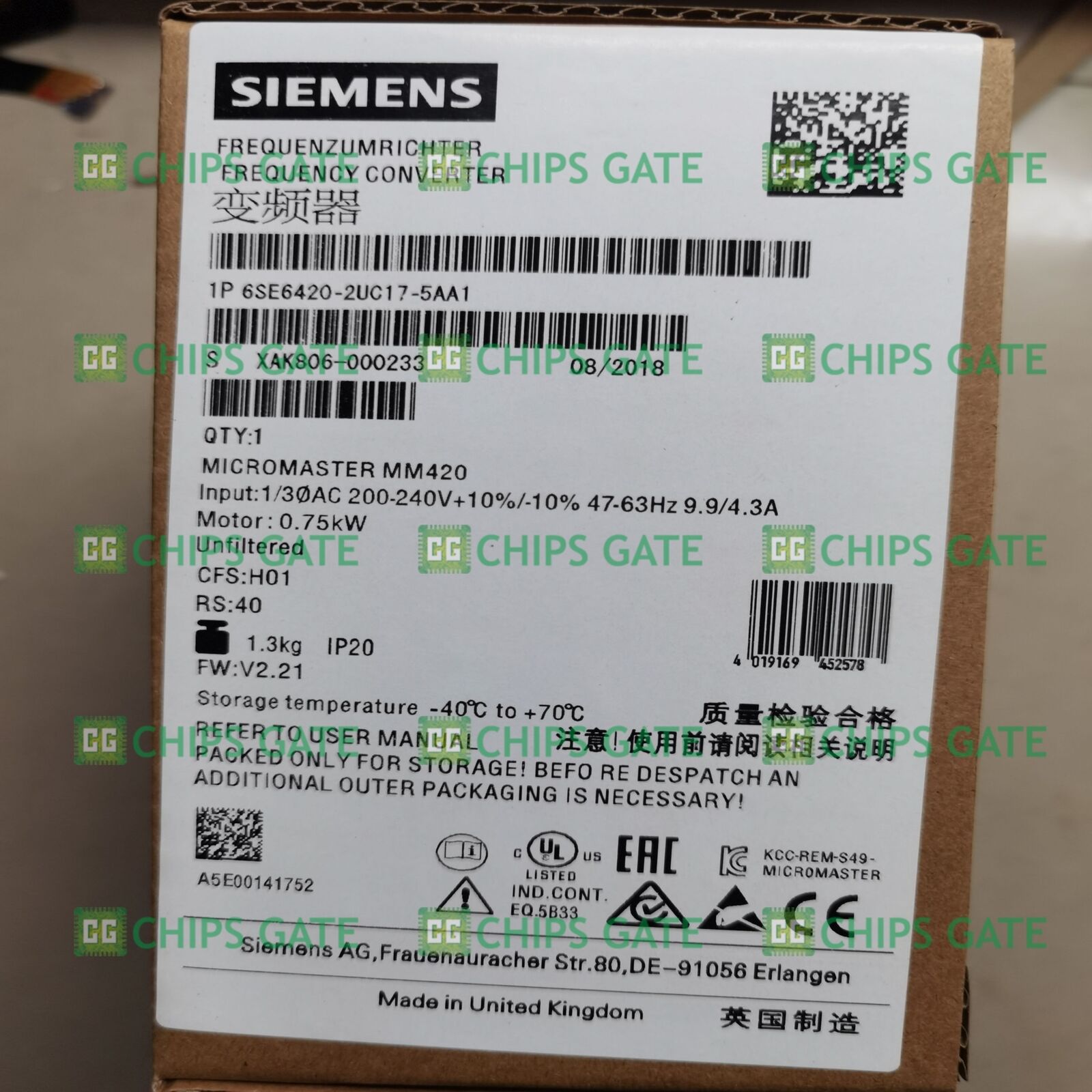 1PCS Brand New Siemens 6SE6 420-2UC17-5AA1 6SE6420-2UC17-5AA1 0.75KW / 220V