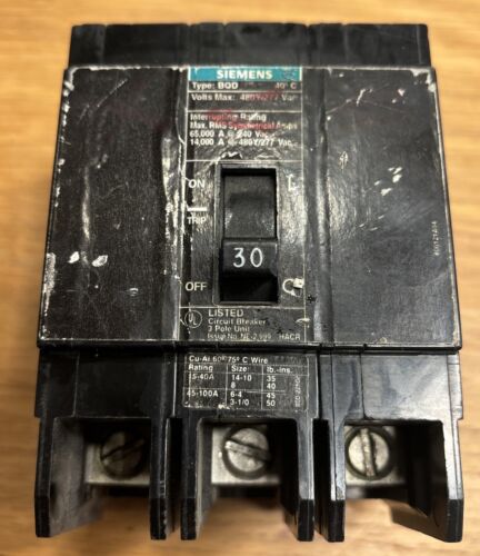 Siemens BQD BQD330 30 Amp 480Y/277V 3 Pole Bolt-On Circuit Breaker