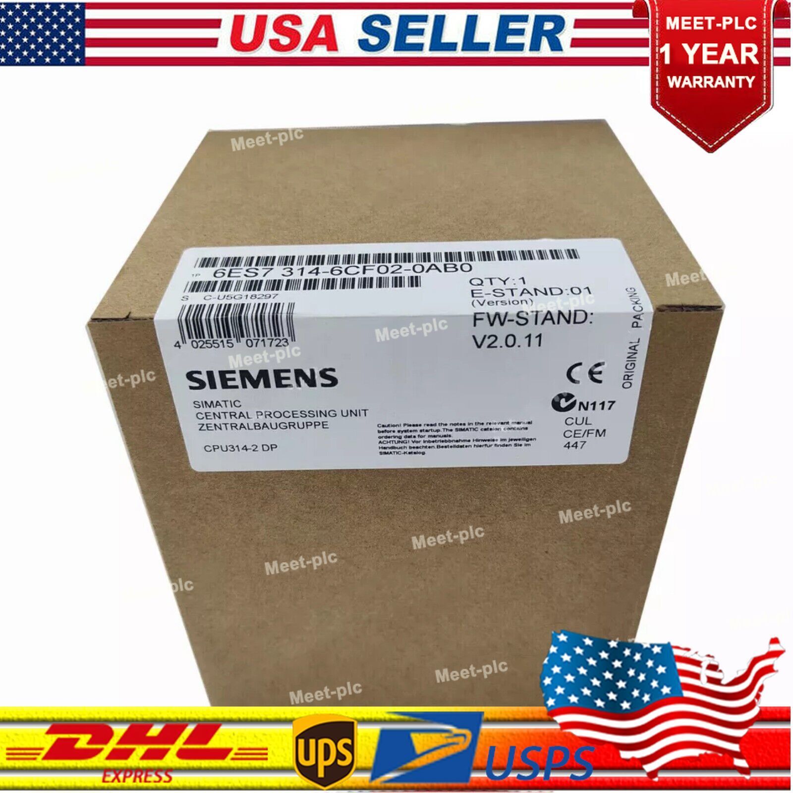 New Siemens S7-300, CPU 314C-2DP COMPACT CPU 6ES7314-6CF02-0AB0 6ES73146CF020AB0