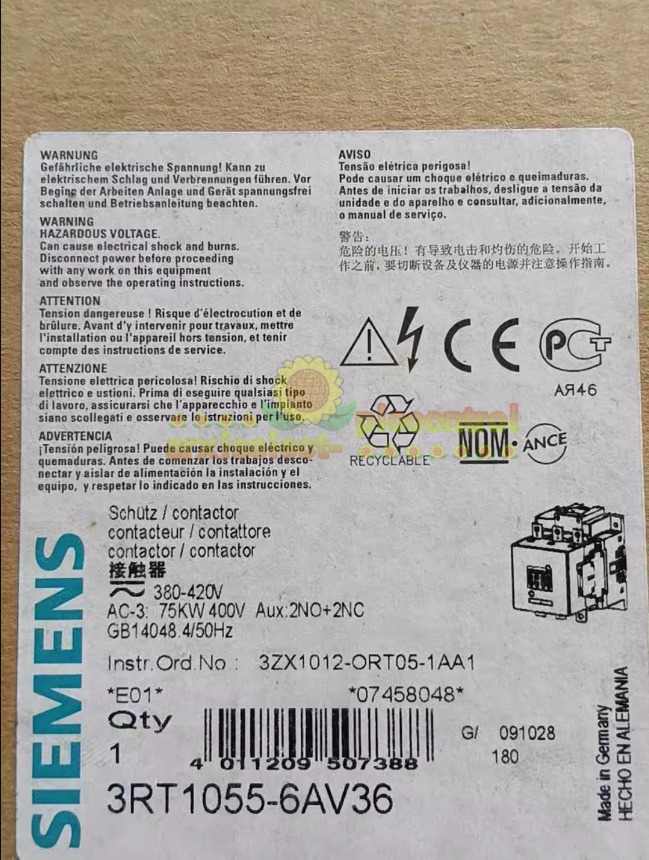 1PC Siemens 3RT1055-6AV36 Contactor NEW