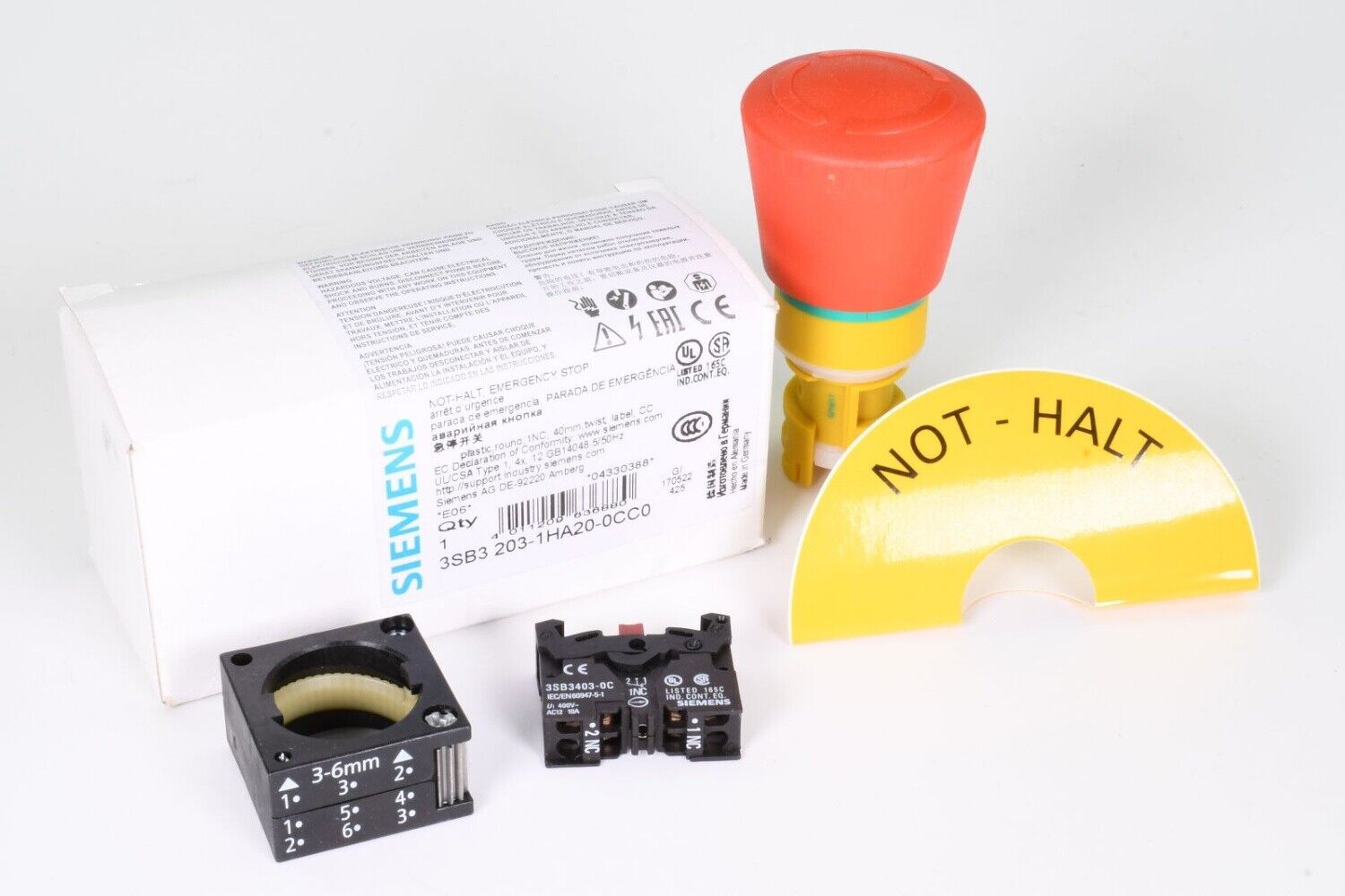 SIEMENS 3SB3203-1HA20-0CC0, Emergency Stop Mushroom Pushbutton, E:06