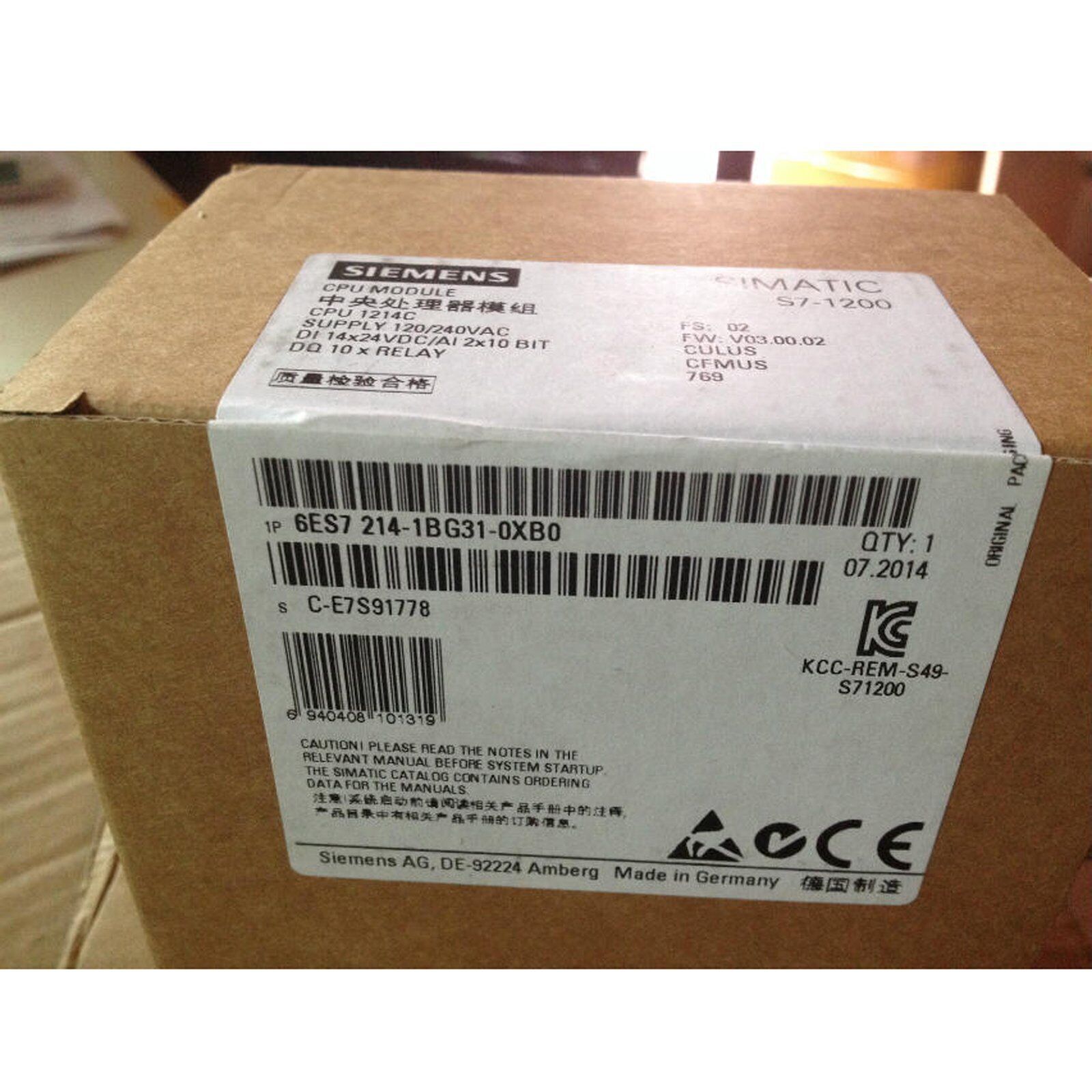 1PC New Siemens 6ES7 214-1BG31-0XB0 6ES7 2141BG310XB0 In Box Expedited Shipping