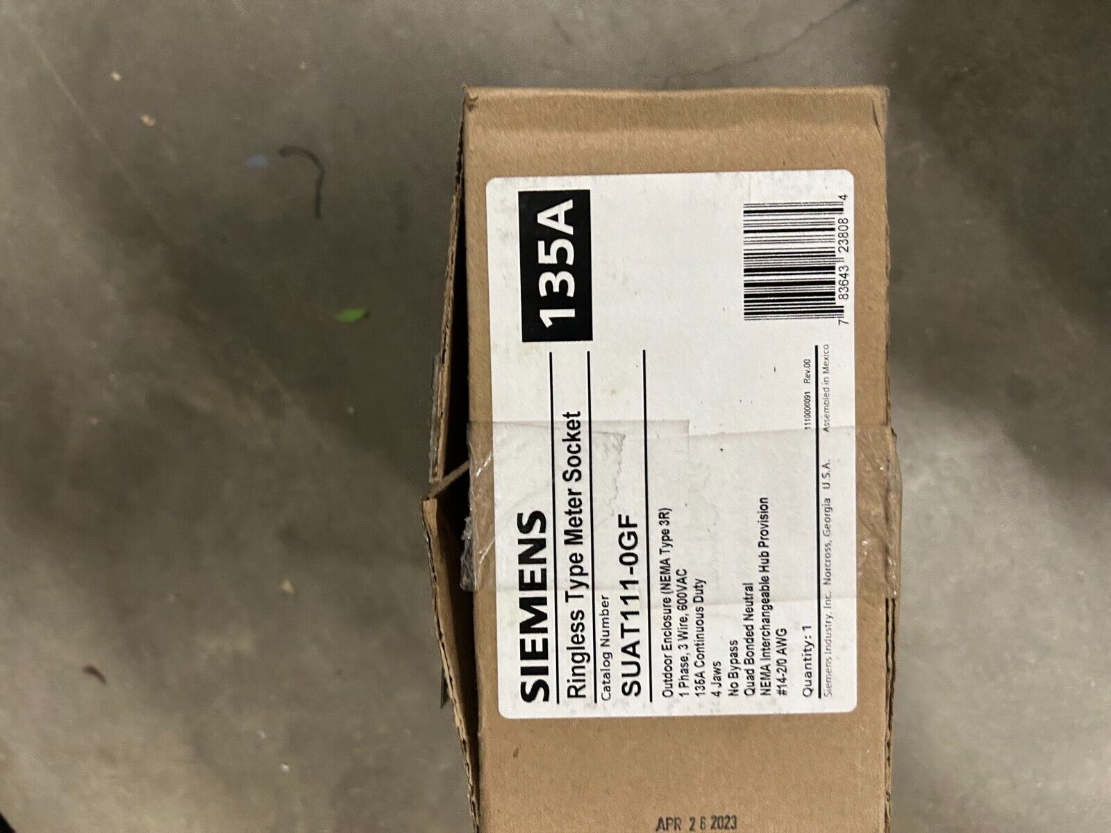 Siemens SUAT111-0GF Ringless Type Meter Socket 600V 135 Amp