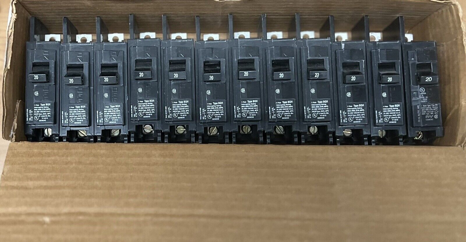 Siemens BQ1B020H 20 Amp Single Pole Breakers  Quantity 12 