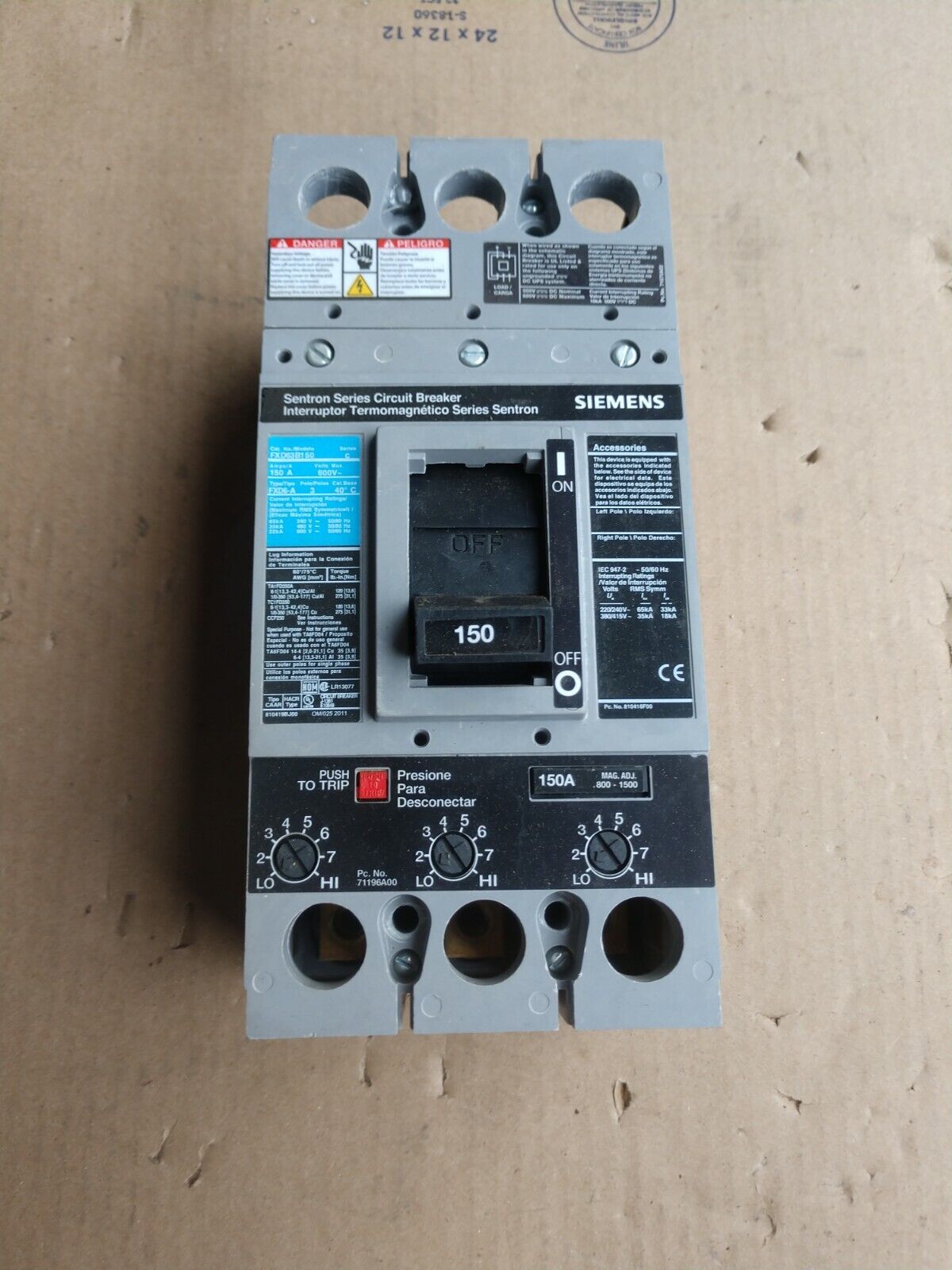 FXD63B150 SIEMENS 3 POLE 150AMP 600V  CIRCUIT BREAKER BRAND NEW