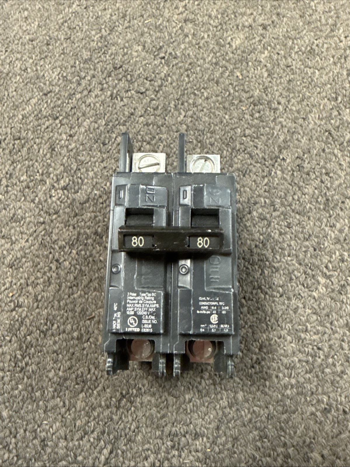 Siemens BQ2B080L 80-Amp2  Pole 120/240-Volt 10KAIC Lug In/Lug Out Breaker New