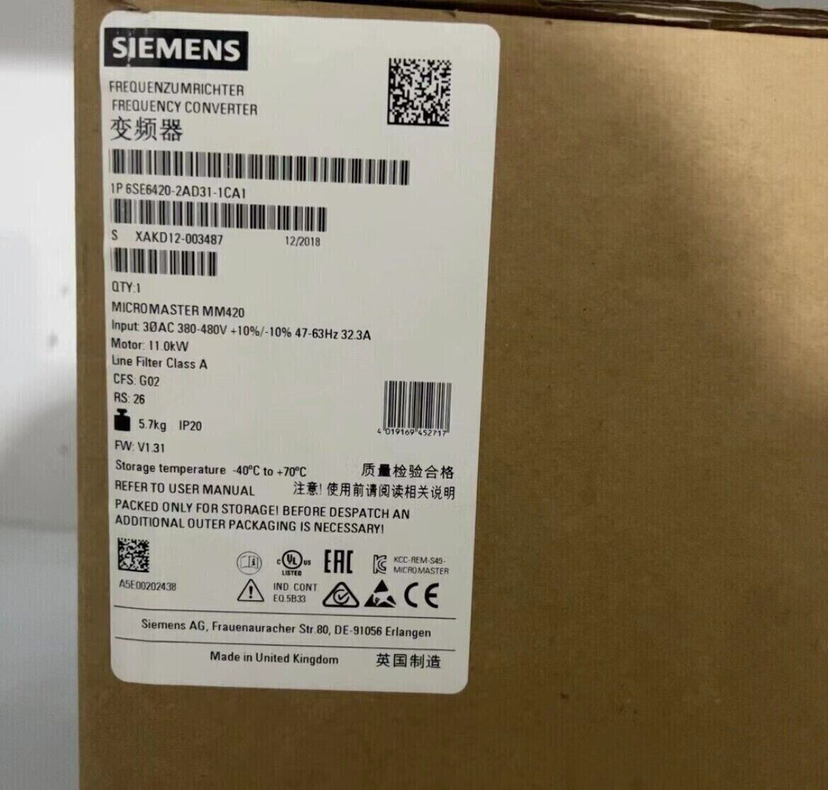 New Siemens 6SE6 420-2AD31-1CA1  6SE6 420-2AD31-1CA1 PLC Module