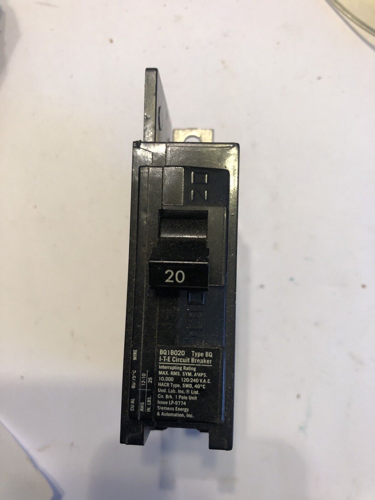 SIEMENS ITE CIRCUIT BREAKER BOLT ON 20 AM 1 POLE BQ1B020