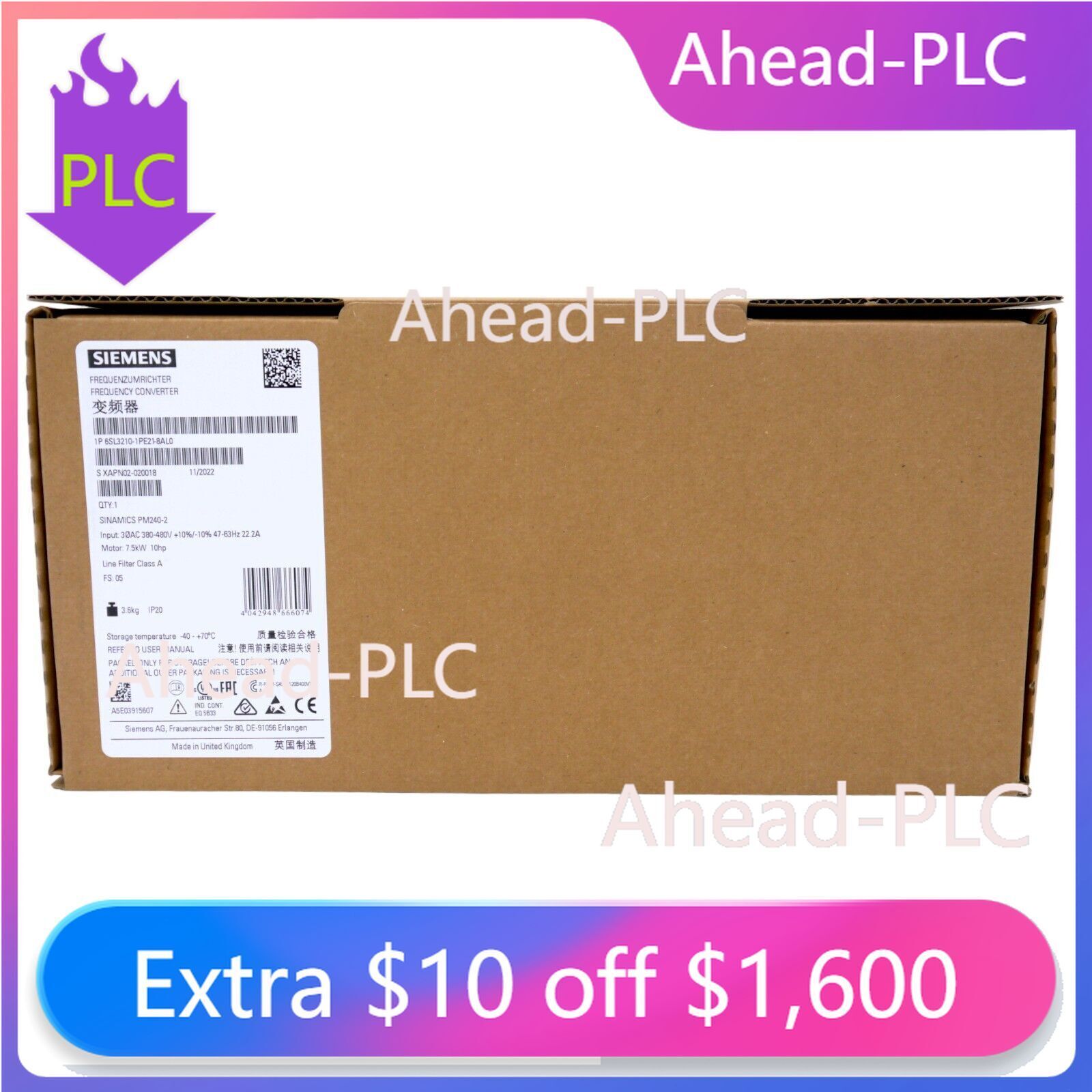 New Siemens 6SL3210-1PE21-8AL0 6SL3 210-1PE21-8AL0 SINAMICS PM240-2 with Filter