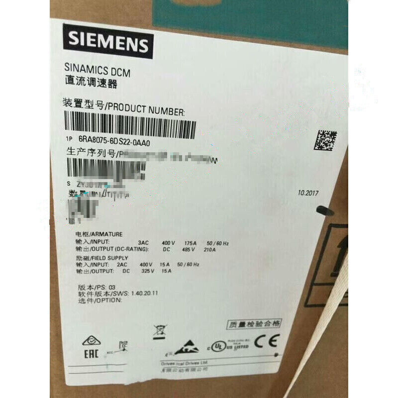 6RA8075-6DS22-0AA0 1PCS NEW SIEMENS SINAMICS DC CONVERTER 6RA8075-6DS22-0AA0