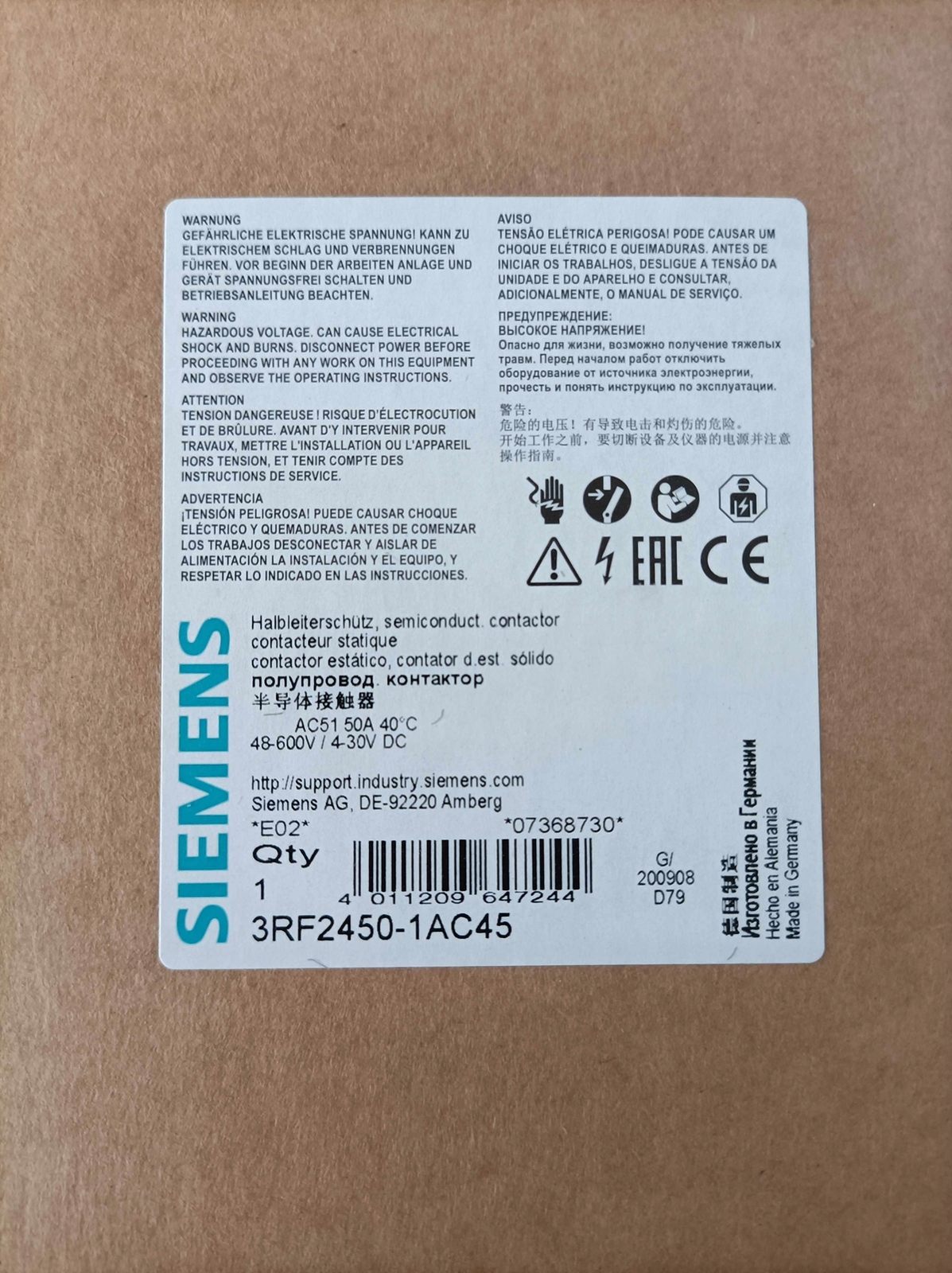 NEW SIEMENS 3RF2450-1AC45 Contactor