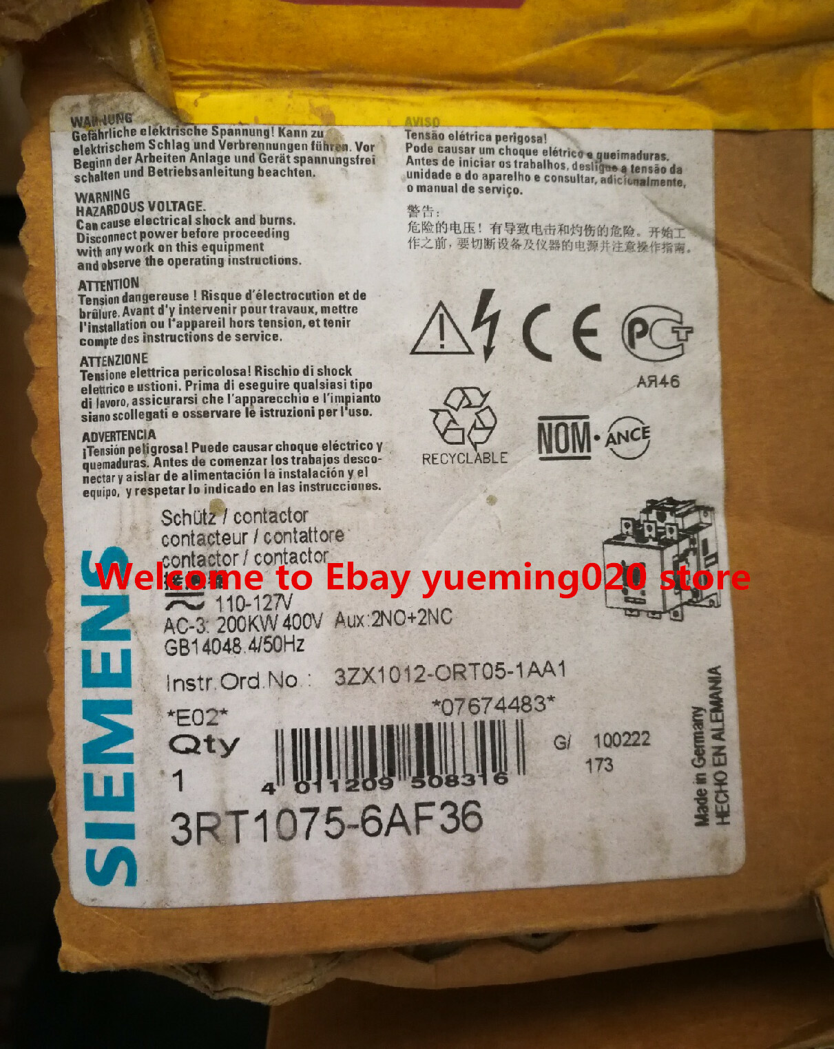 Siemens 3RT1075-6AF36 contactor
