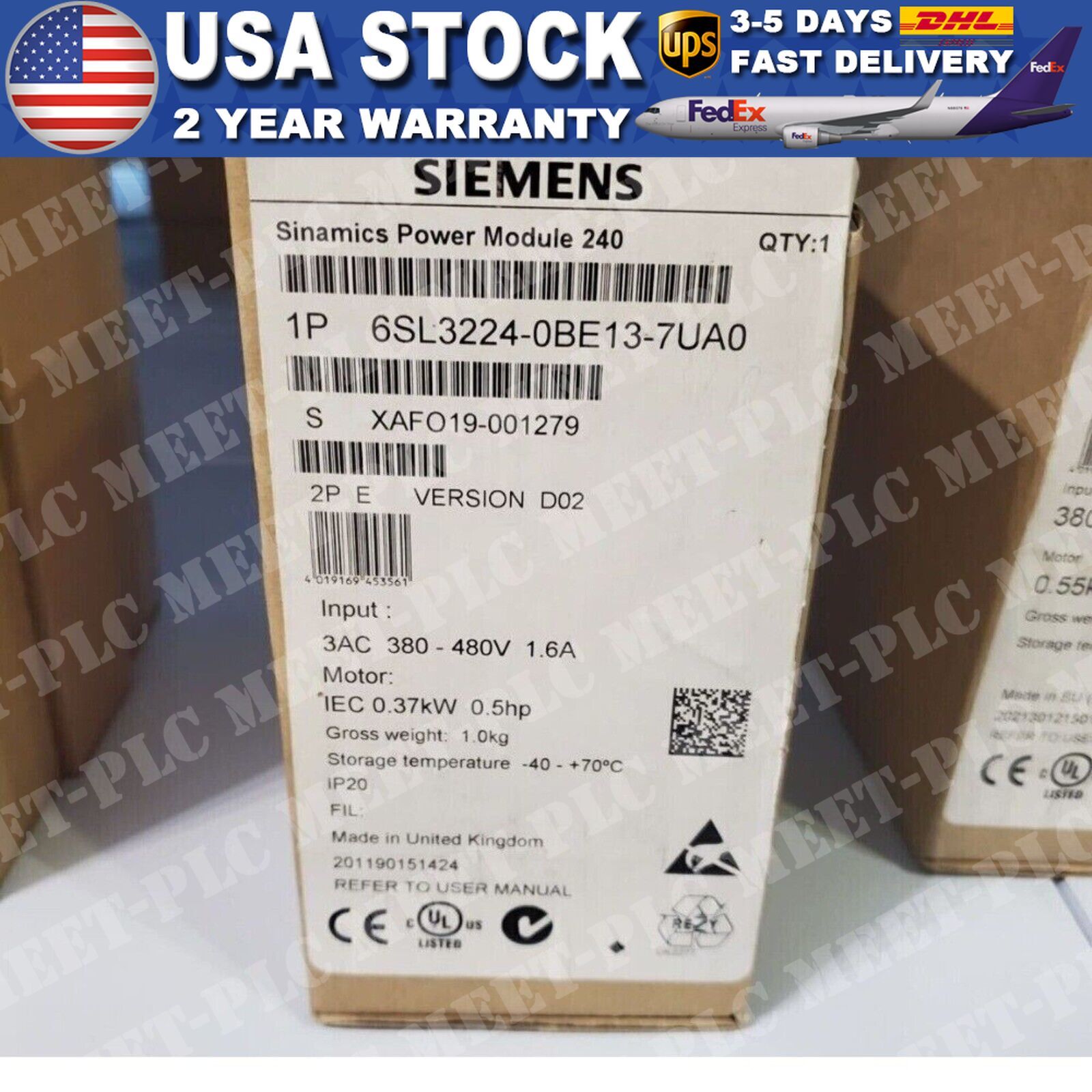 New Siemens 6SL3224-0BE13-7UA0 G120 PM 240 Power Module 6SL3 224-0BE13-7UA0