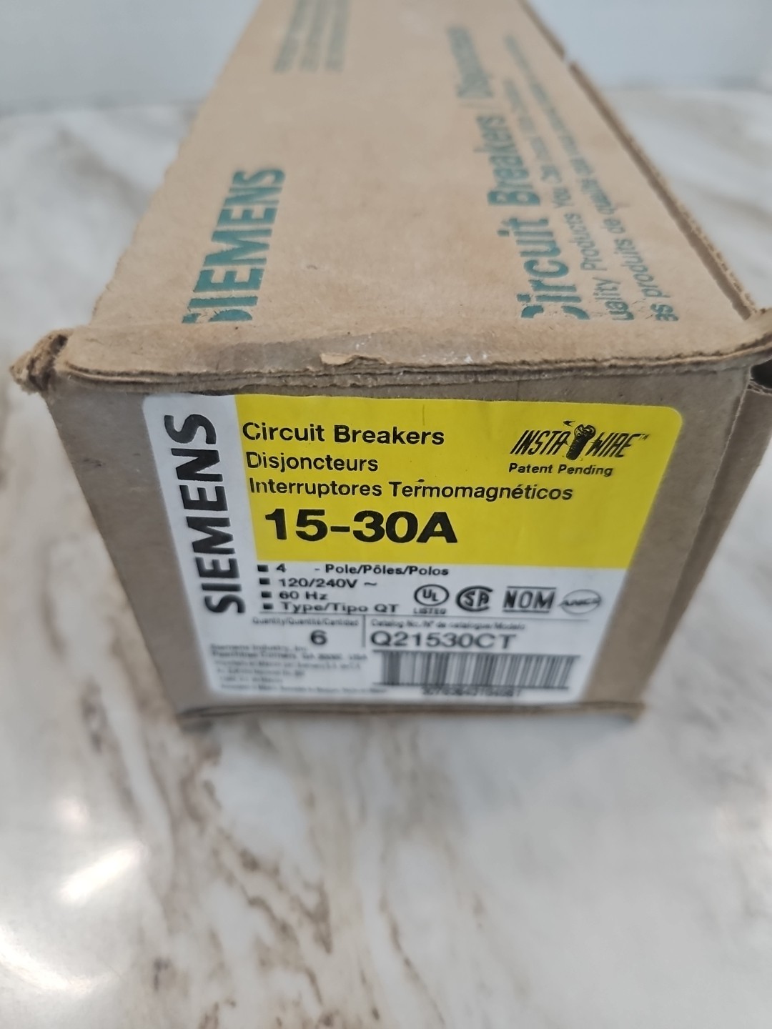 Box Of 6 Siemens 15/30/30/15 Quad Breaker Q21530CT