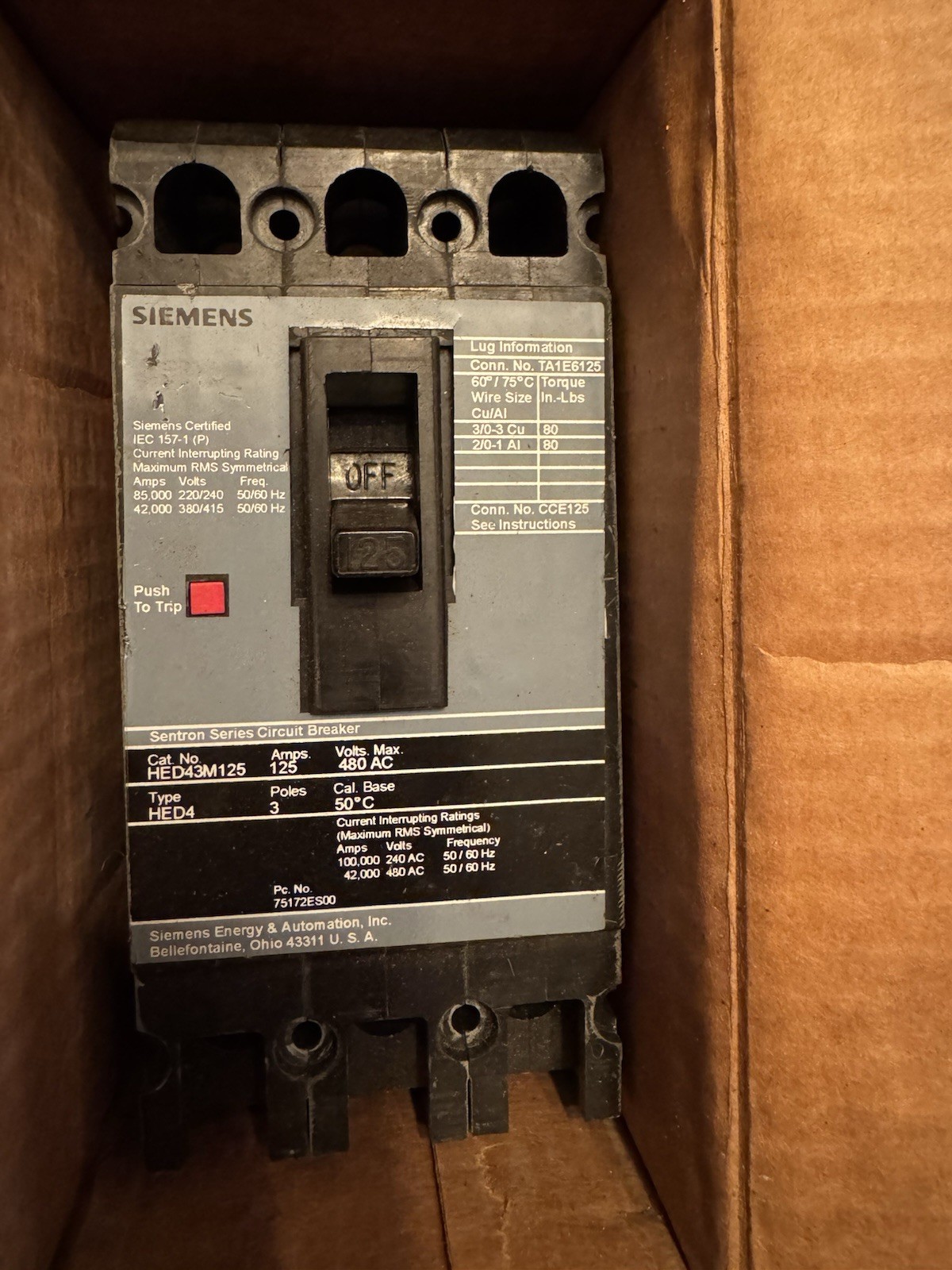 NEW SIEMENS SENTRON SERIES HED43M125 - 125 AMP
