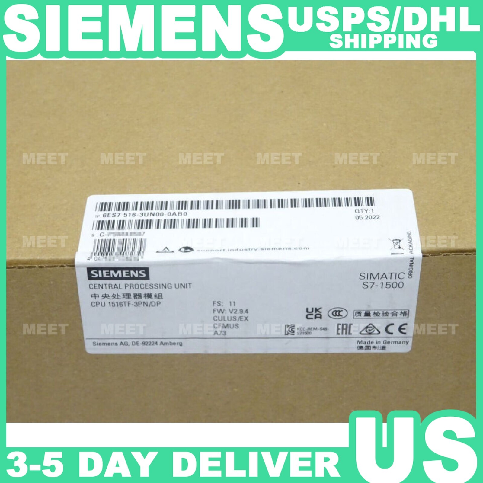 New Siemens 6ES7516-3UN00-0AB0 6ES75163UN000AB0 S7-1500T, CPU 1516TF-3 PN/DP