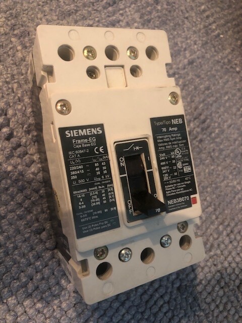 Siemens NEB3B070 3 Pole 70 Amp 600Y/347 Volt 35kA Bolt On Circuit Breaker !