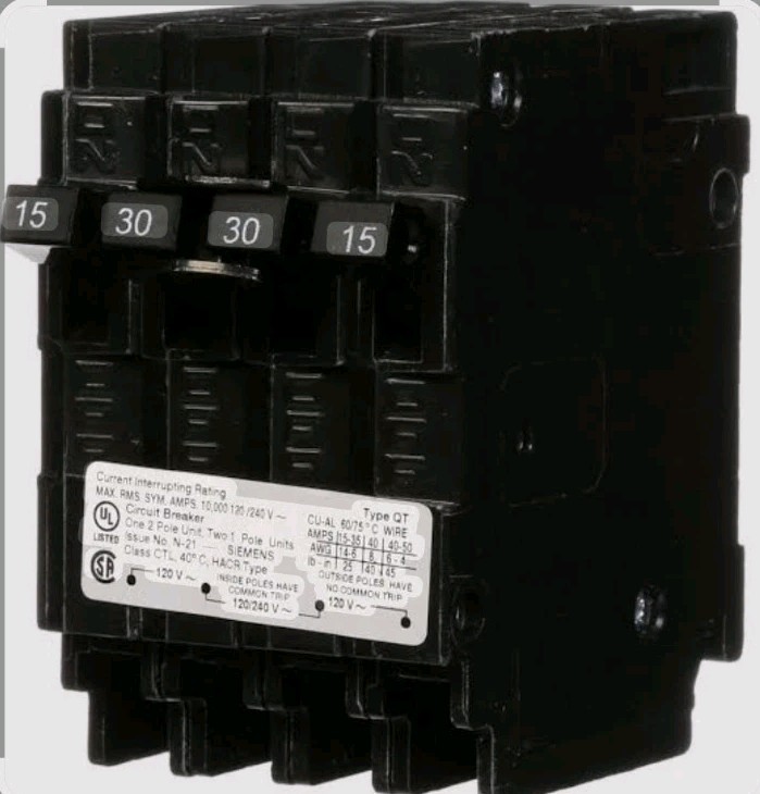 SIEMENS Q21530CT 30 Double Two 15-Amp Single Pole Circuit Breaker, Black
