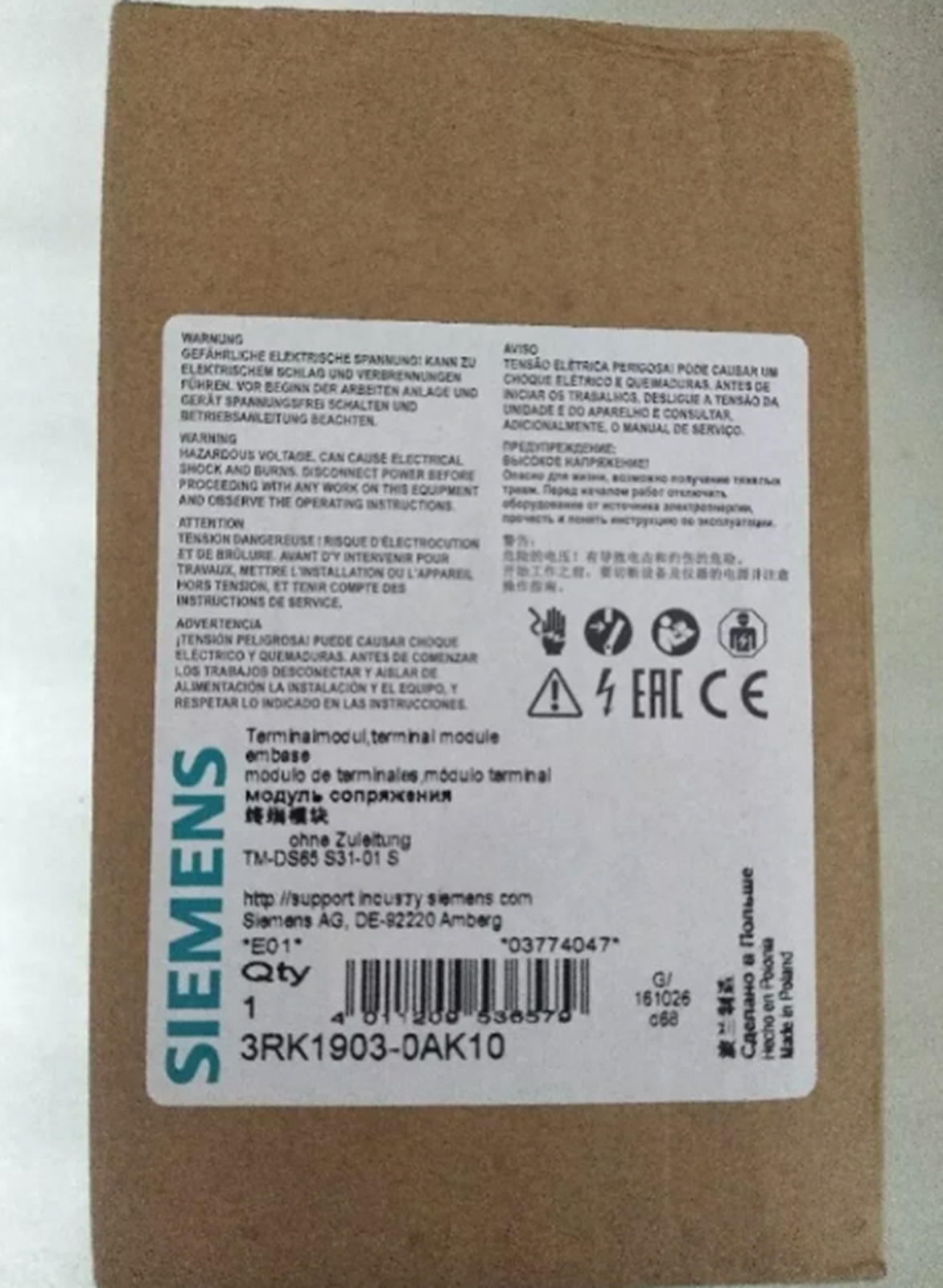 New SIEMENS 3RK1903-0AK10 PLC Termination Module for ET200S Direct Starter