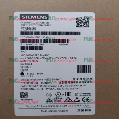New Siemens 6SE6 430-2AD31-5CA0 6SE6430-2AD31-5CA0 MICROMASTER430 without filter