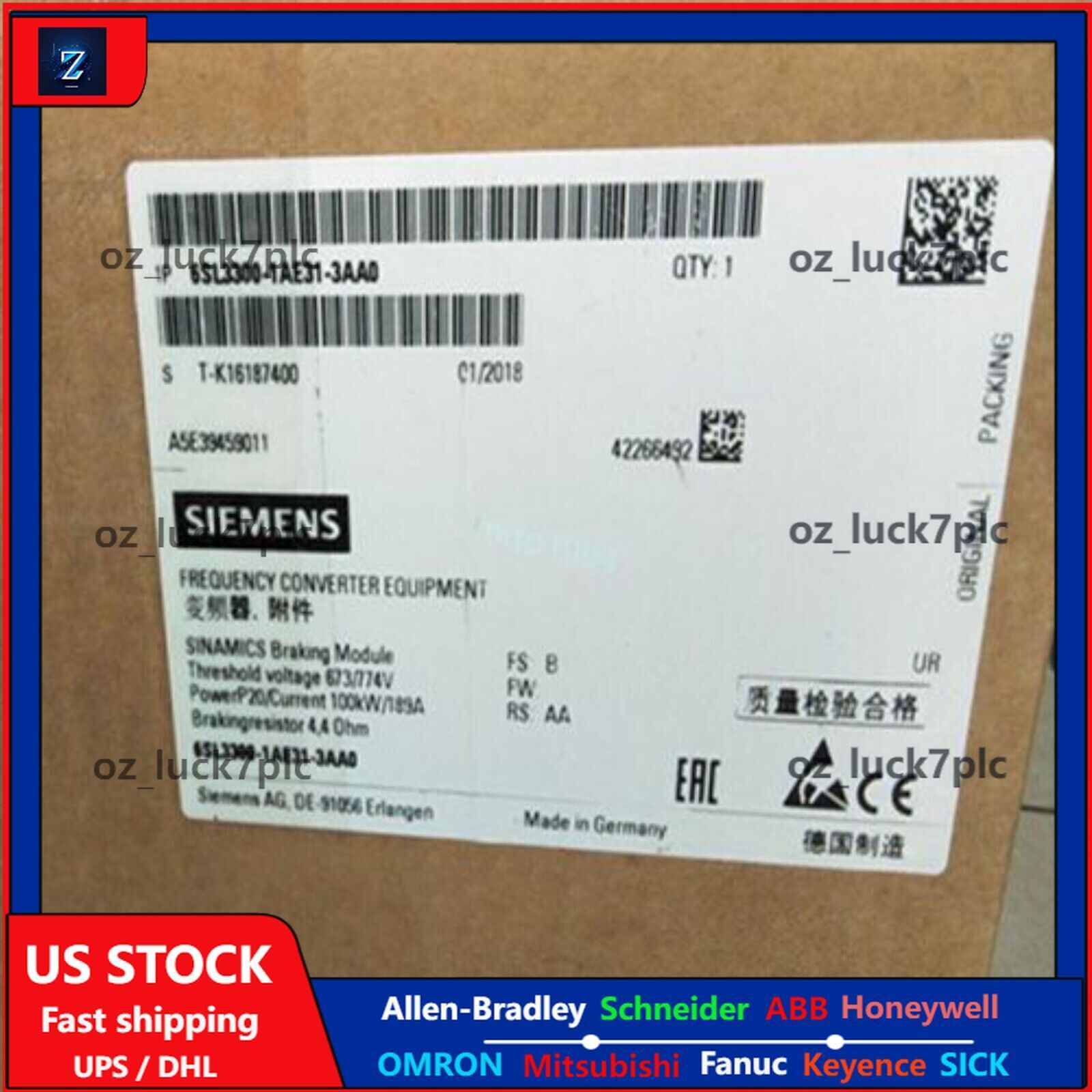 New Siemens 6SL3300-1AE31-3AA0 6SL33001AE313AA0  SINAMICS BRAKING MODULE
