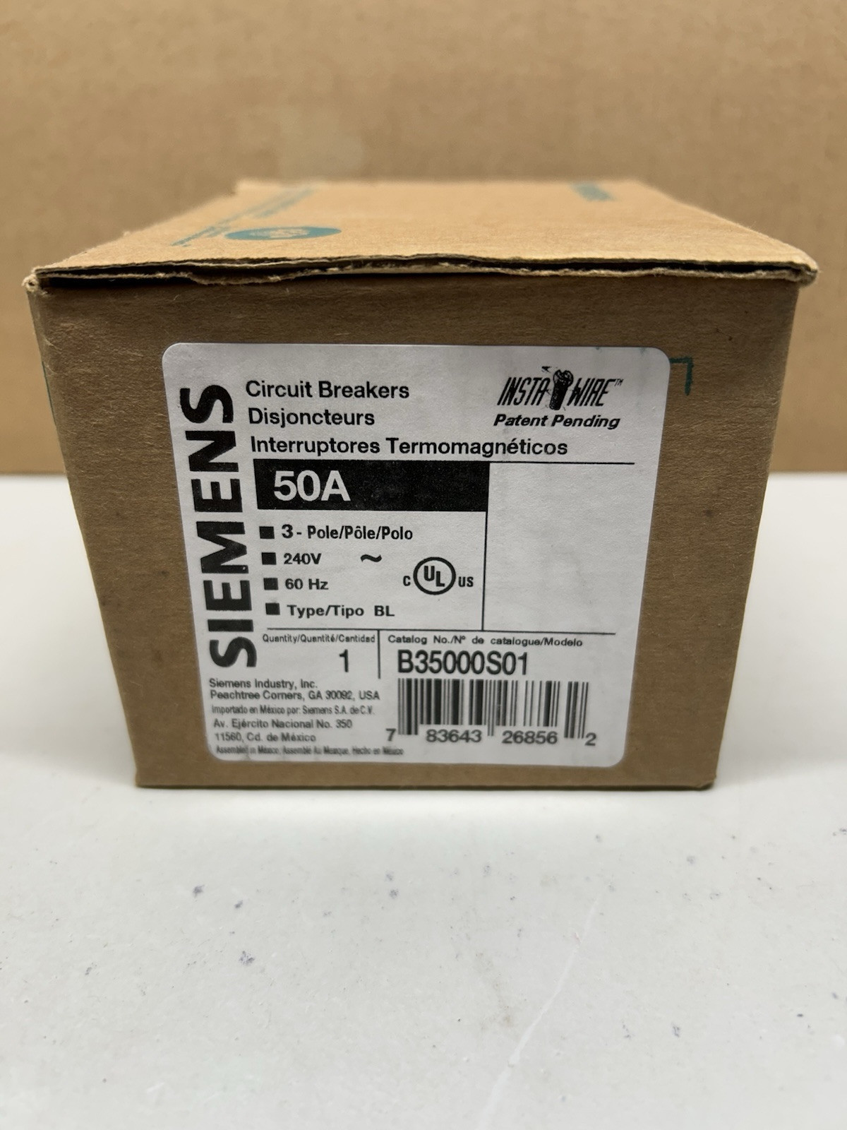 Brand New Siemens 50-Amp 3-Pole Shunt Trip Bolt On  BL Circuit Breaker B35000S01