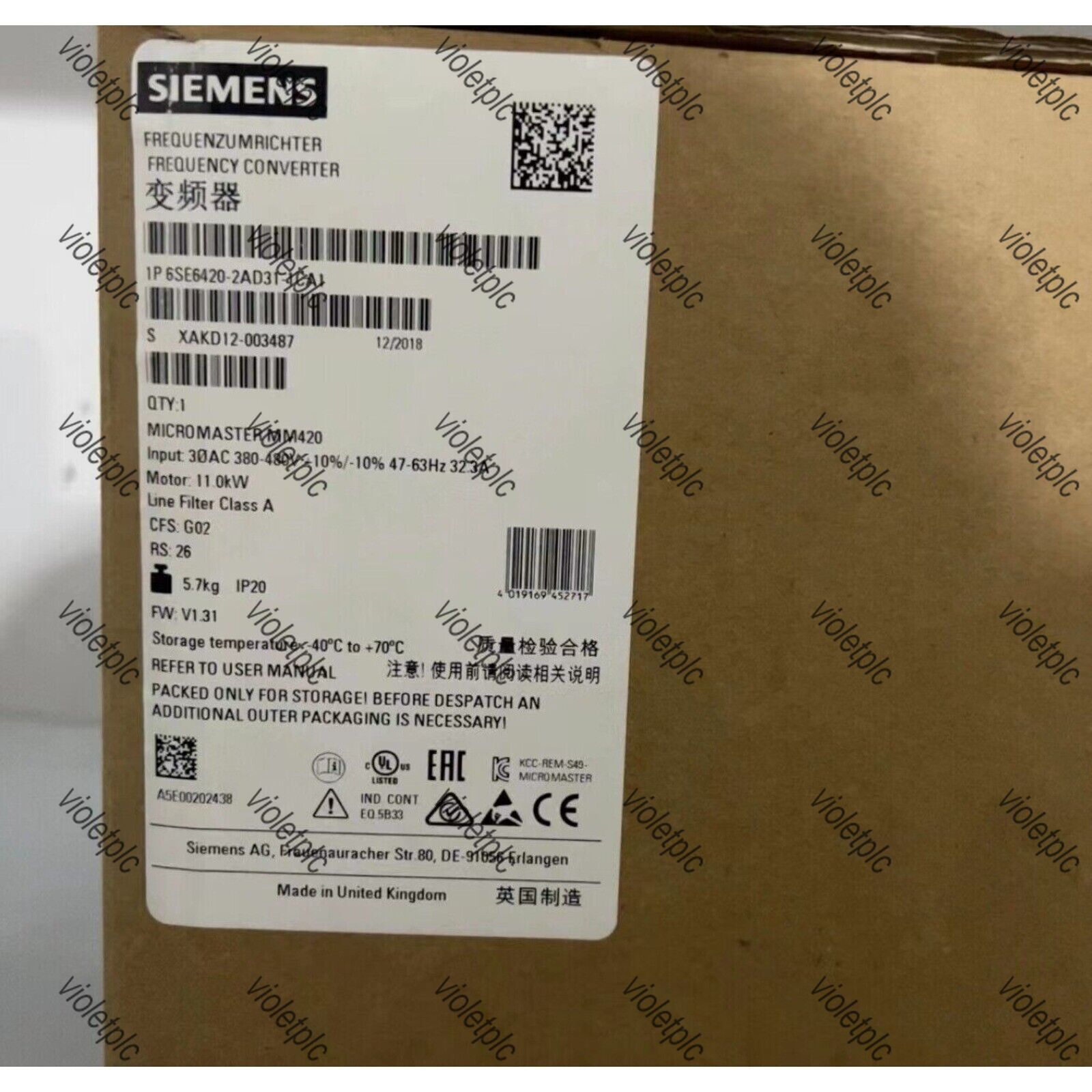 New Siemens 6SE6420-2AD31-1CA1 MICROMASTER 420 with Filter 6SE6 420-2AD31-1CA1