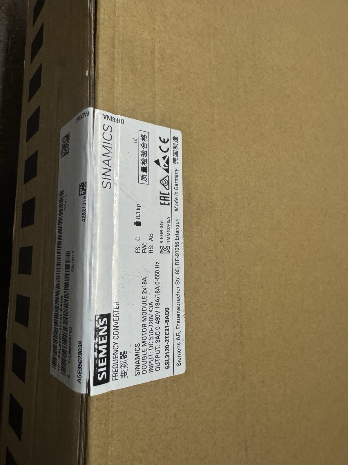 Siemens Simatics 6SL3120-2TE21-8AD0