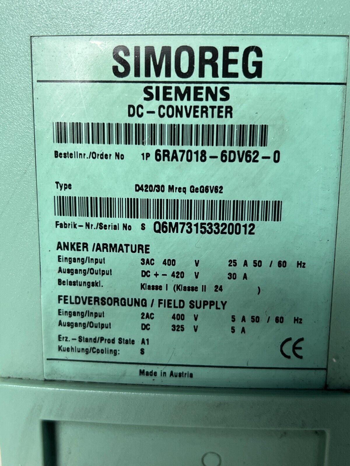 NEW 6RA7018-6DV62-0 SIEMENS SIM0REG DC Master Rectifier 6RA7018-6DV62-0