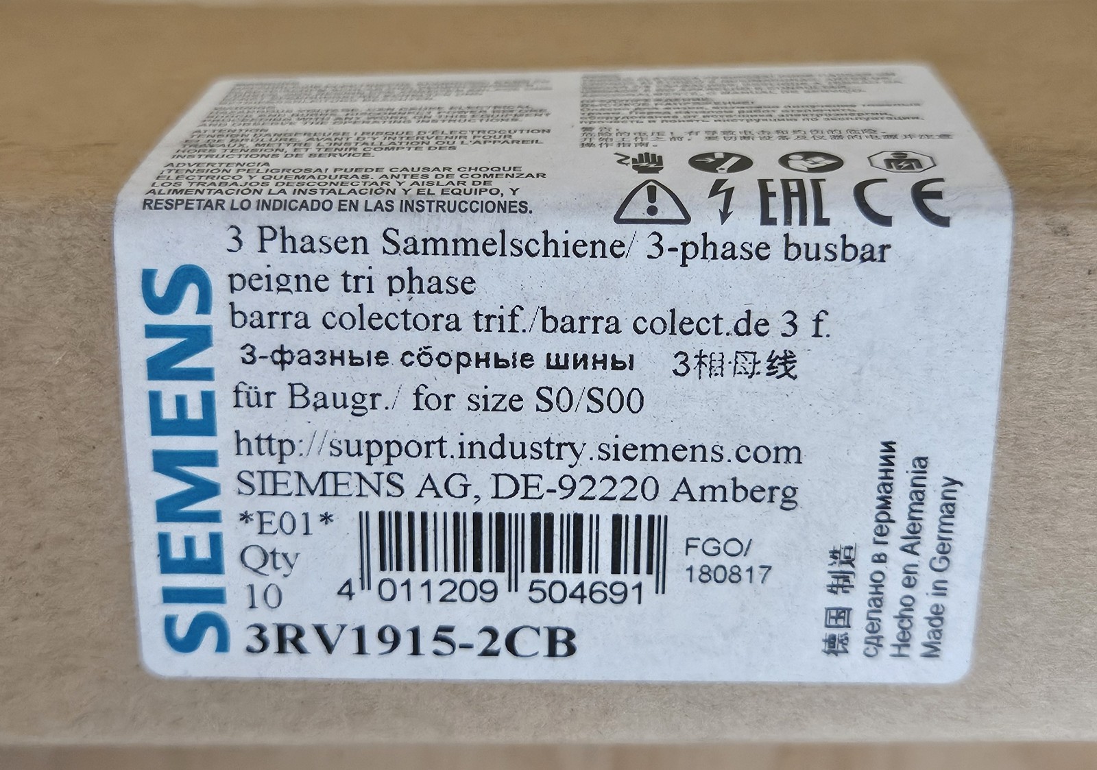 10 x Siemens Busbar 3RV1915-2CB Bus Bar New Original Packaging Sealed Box NIB New