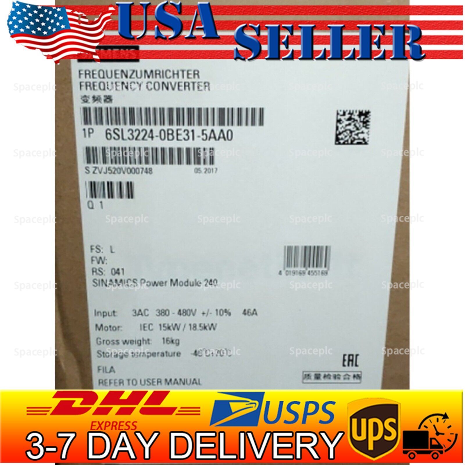 New Siemens 6SL3224-0BE31-5AA0 G120 PM240 Power Module 6SL3 224-0BE31-5AA0