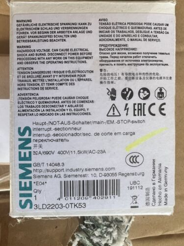 1PCS New For Siemens Switch 3LD2203-0TK53 3LD22030TK53 Fast Ship