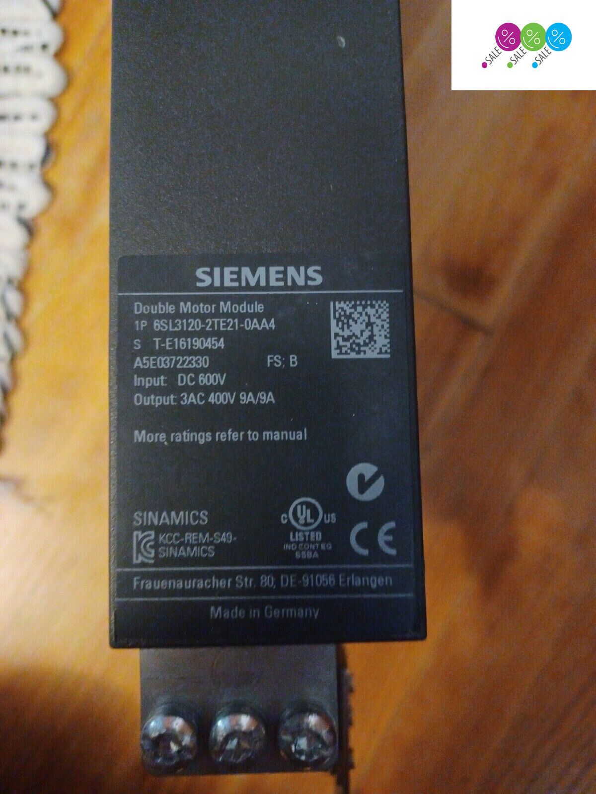 Siemens SINAMICS S120 6SL31202TE130AA4 Double Motor Module