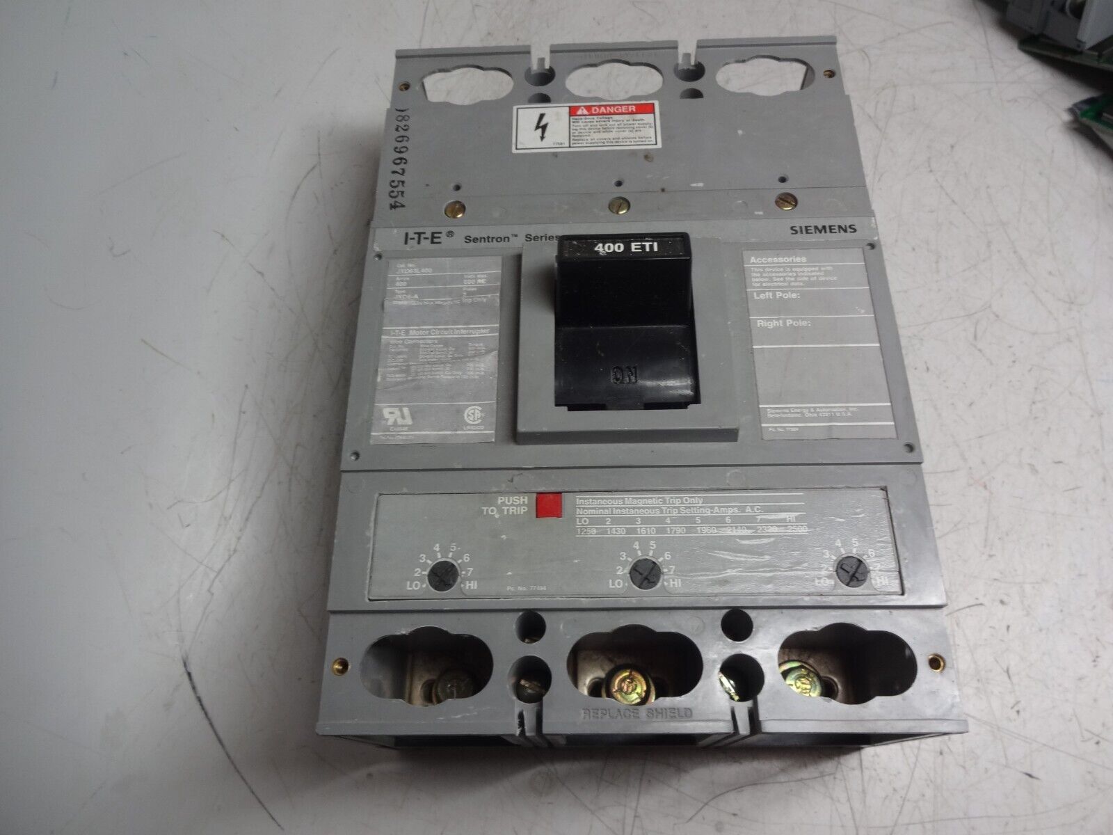 Siemens Jxd63l400 Circuit Breaker 400amp 600vac