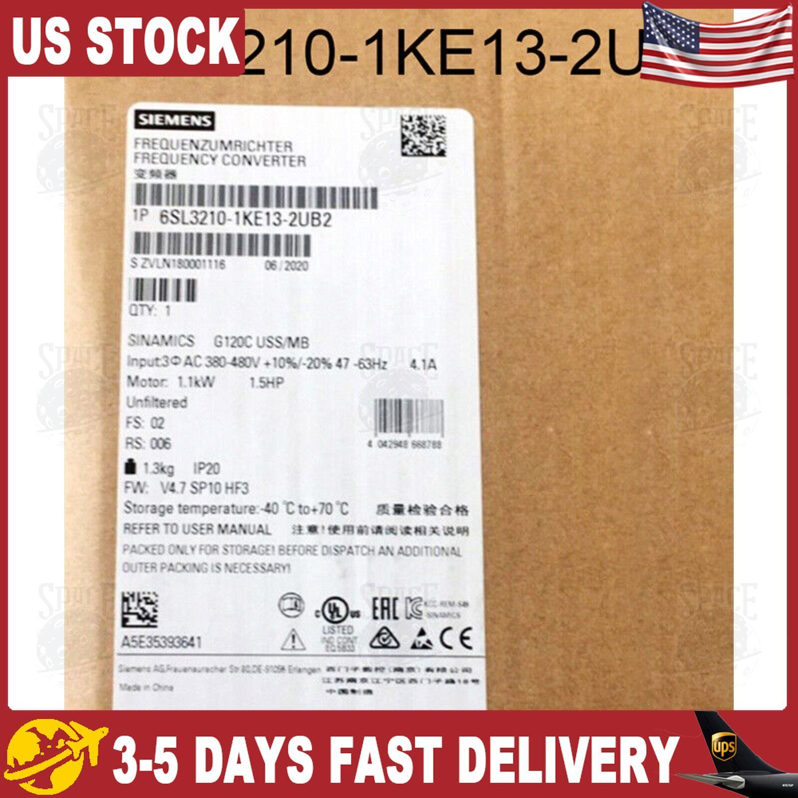New Siemens 6SL3210-1KE13-2UB2 6SL32101KE132UB2 G120C RATED POWER 1,1KW