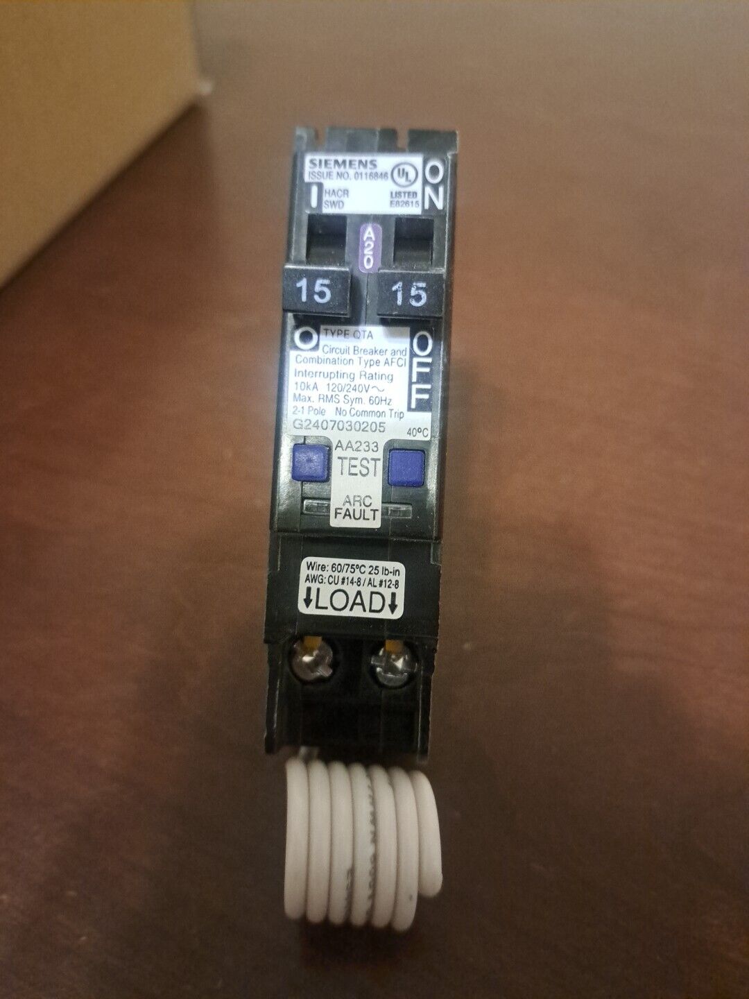 Siemens Q1515AFC 15A 120V Plug-In Single Pole Tandem CAFCI Type QTA Circuit...