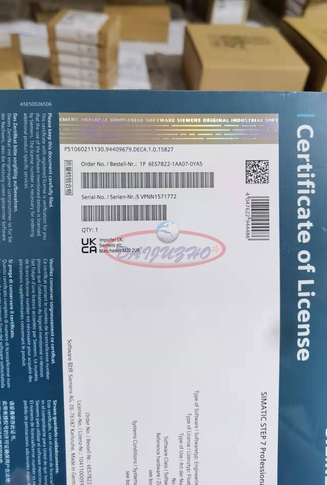 ONE NEW SIEMENS SIMATIC STEP 7 Prof 6ES7822-1AA07-0YA5