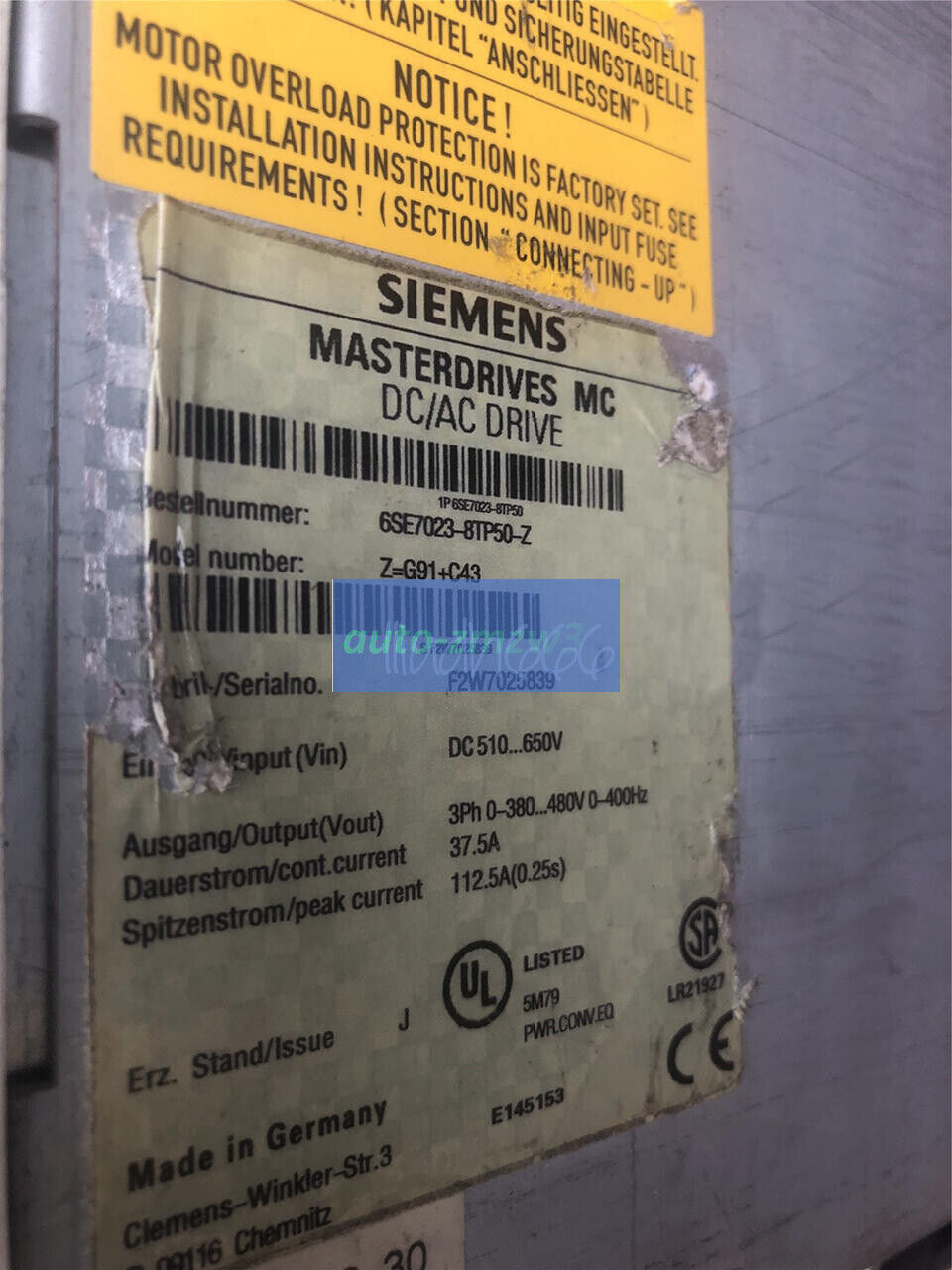 ONE USED SIEMENS 6SE7023-8TP50-Z Z=G91+C43
