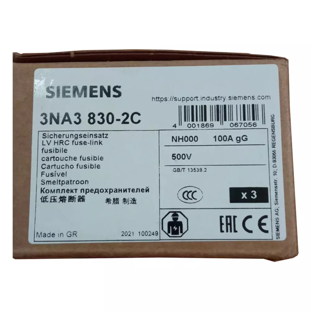 3PCS/box New Siemens Fuse 3NA3 830-2C 100A  gG NH000 3NA3830-2c 500v