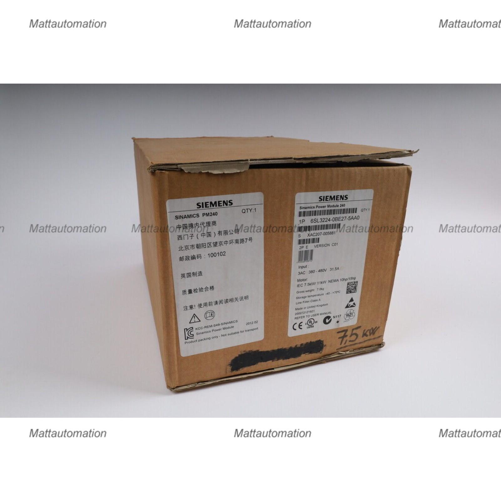 New Siemens 6SL3224-0BE27-5AA0 G120 PM240 Power Module 6SL3 224-0BE27-5AA0