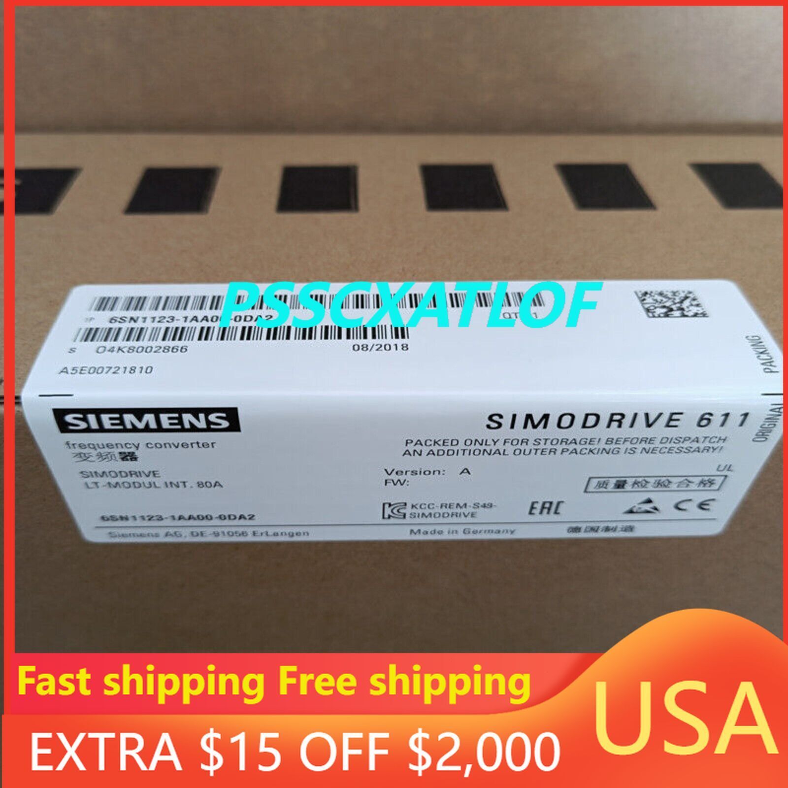 New In Box 6SN1123-1AA00-0DA2 SIEMENS Servo Drive 6SN11231AA000DA2