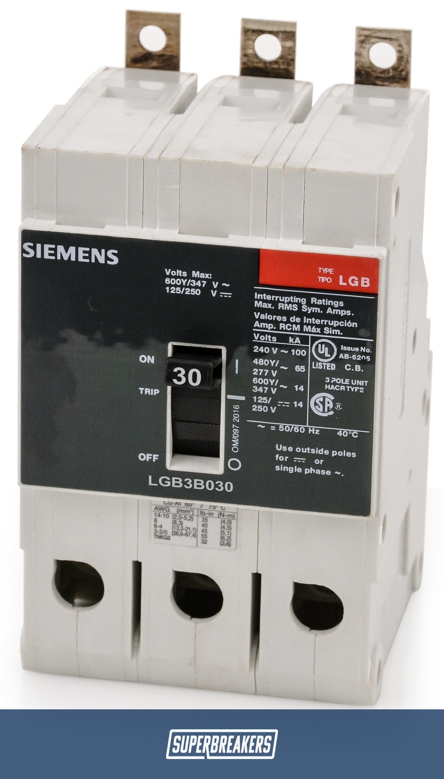 NEW  Siemens LGB3B030B 3 Pole Circuit Breaker