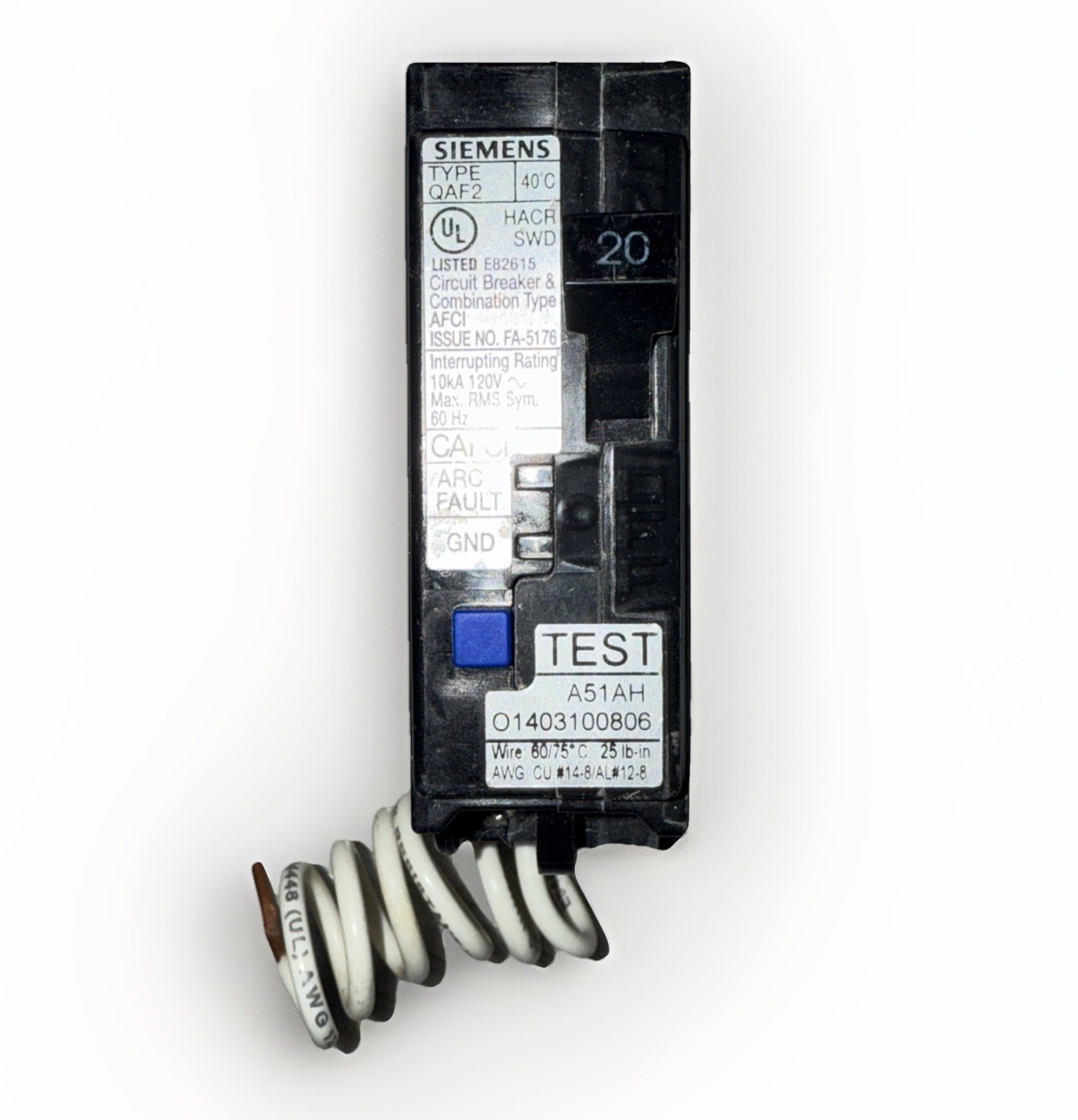 NEW SIEMENS BREAKER 20 AMP CAFCI QA120AFC