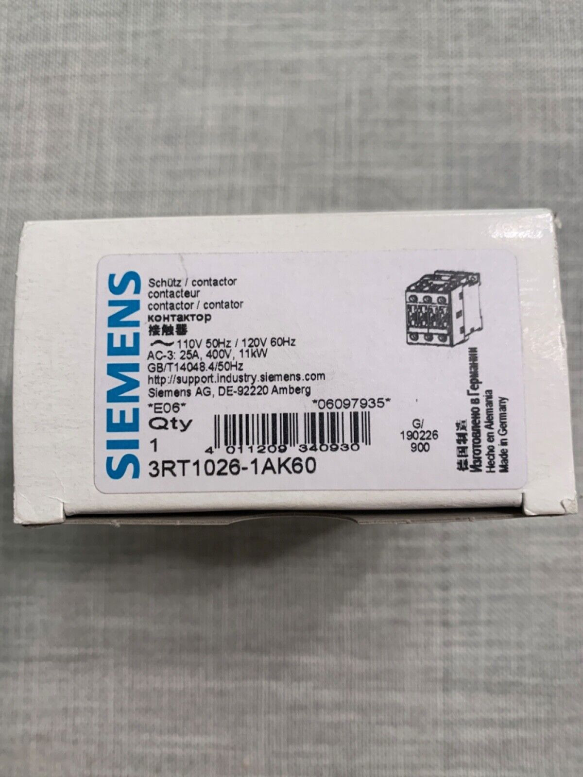 3RT1026-1AK60 New original SIEMENS Contactor 3RT1026-1AK60 1PCS  Fast delivery