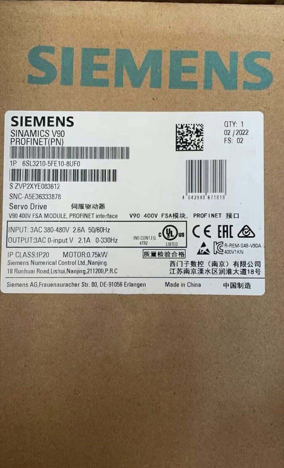 6SL3 210-5FE10-8UF0 NEW SIEMENS 6SL3210-5FE10-8UF0 V90 PROFINET Input voltage