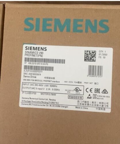 6SL3 210-5FE10-8UF0 NEW SIEMENS SINAMICS V90 Input Voltage 6SL3210-5FE10-8UF0
