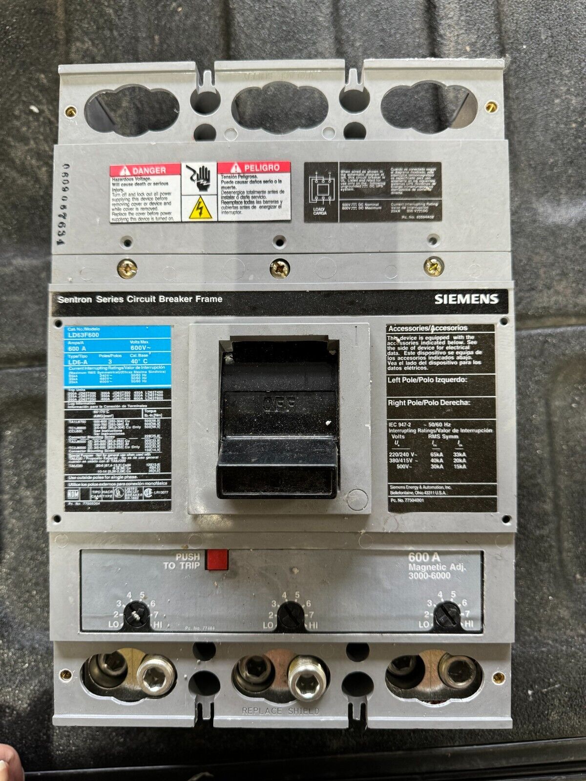 Siemens ITE LD63F600 600a 3p 480v Circuit Breaker